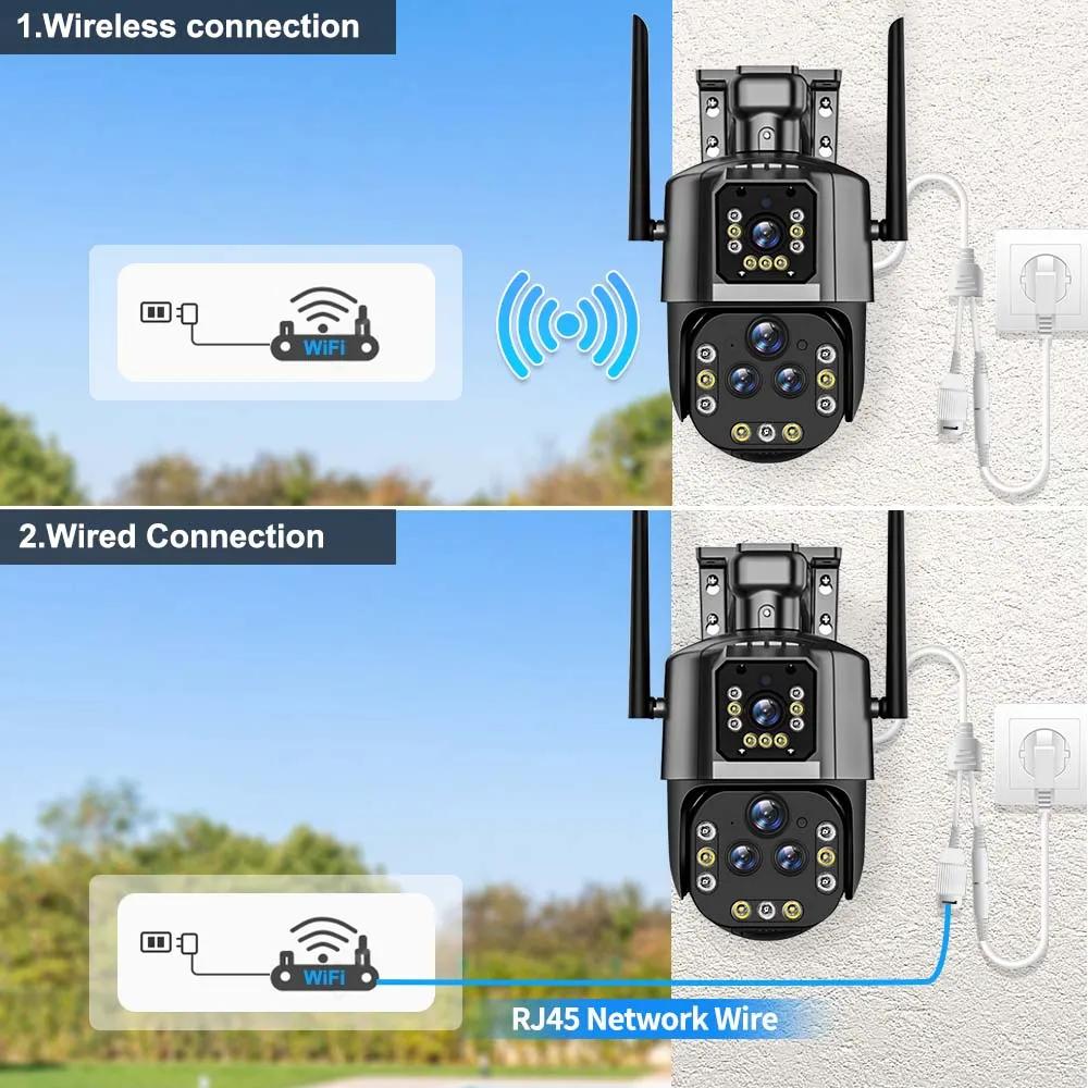 10K 20MP WiFi IP Camera 20X Zoom Four Lens Three Screen PTZ Cameras Outdoor 16MP 8K Video Surveillance Cam CCTV Security Camera