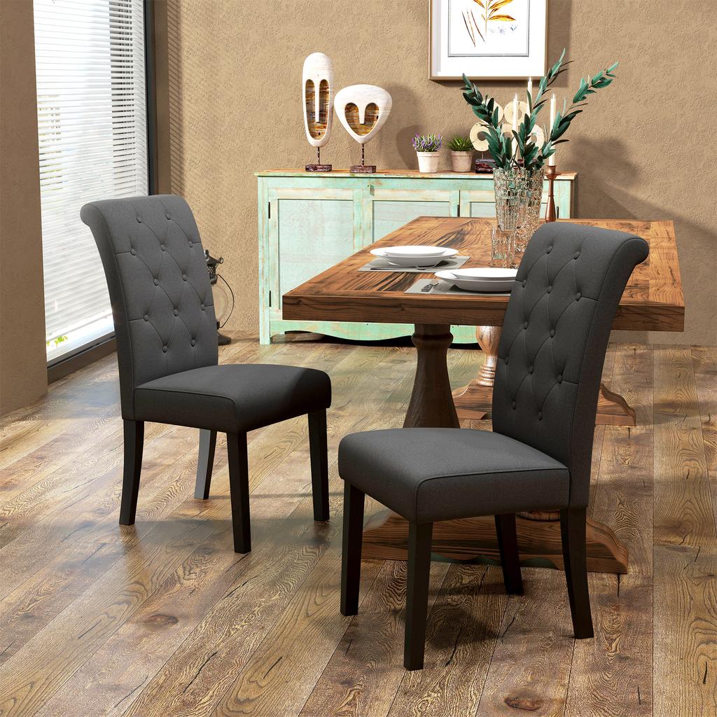 Set di 2 Sedie per Sala da Pranzo Sedia da Cucina Grande Comfort Gambe in Legno Lino 47 x 61 x 101 cm Grigio Scuro