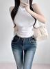 Women's Sporty Style Sleeveless Tight T-Shirt with Ruffled Base Layer, Half-High Neck, Thin and Slightly See-Through