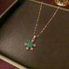 European & American Women's Zircon Flower Necklace & Rotatable Pendant Earrings Set