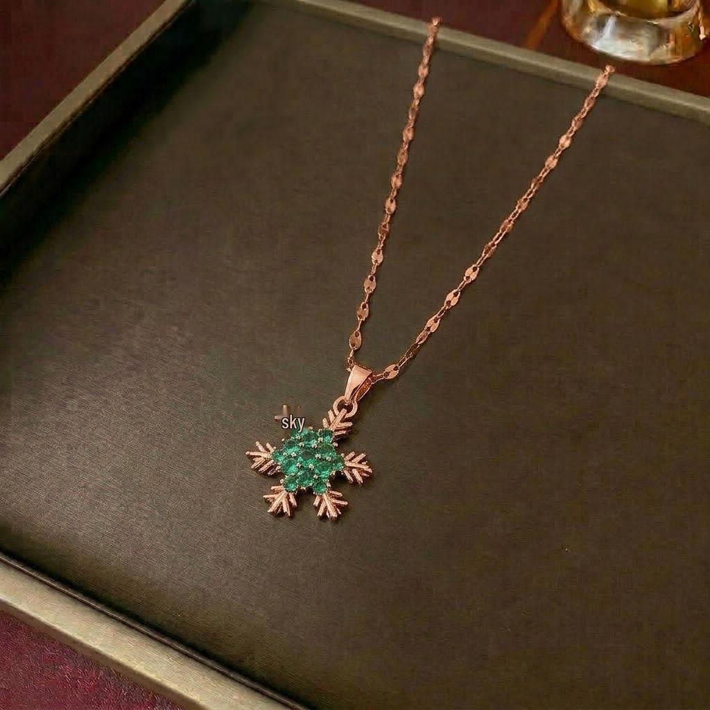 European & American Women's Zircon Flower Necklace & Rotatable Pendant Earrings Set