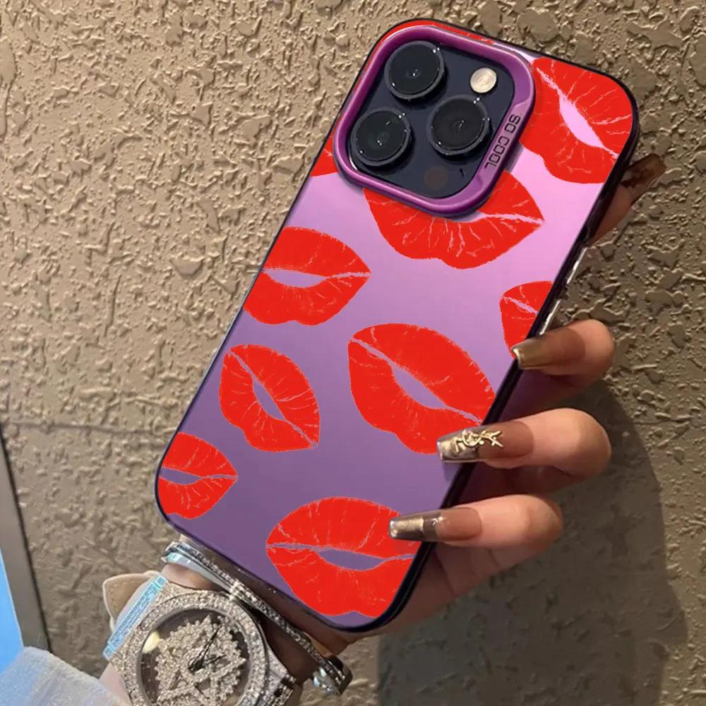 For Motorola Moto G84 G34 G04 G04S G24 G14 G53 G22 G13 G23 G10 G20 G30 E32 E22 E22i Luxury Red Lips Pattern IMD Phone Case Cover