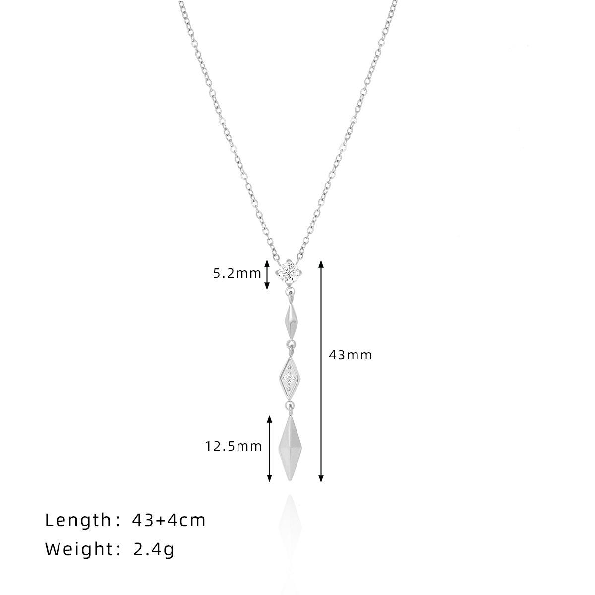 Women s Jewelry Stainless Steel Waterproof Fashion Elegant Minimalist Rhombus Zirconia Pendant Y-shaped Chain Necklace 43+4cm&Fashion серебряный