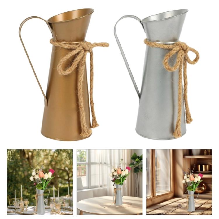 Metal Pitcher Vases With Handle Farmhouses Home Decors Shabby Florals Container For Dried Flower Centerpieces Display