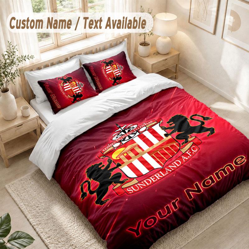 Custom Name Bedding Set 3 PiecesSunderland FC Print Duvet Cover + 2 Pillowcases Soft Bed Decor
