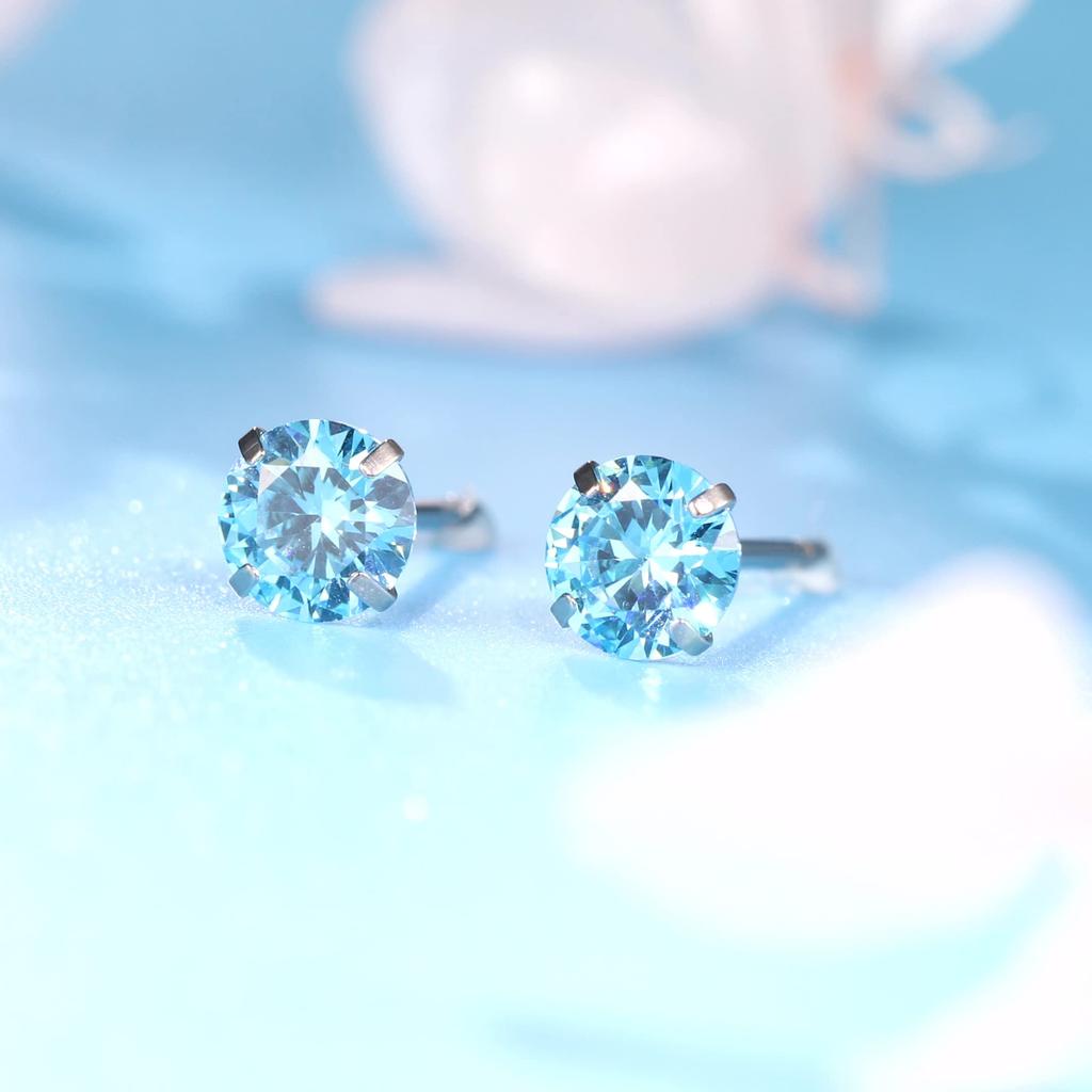 Limerencia Titanium Pure Titanium for Medical Second For Sensitive 1 Pair Piercings, Use, Hypoallergenic, Piercing, Ears, Unisex, (5mm, Aquamarine)