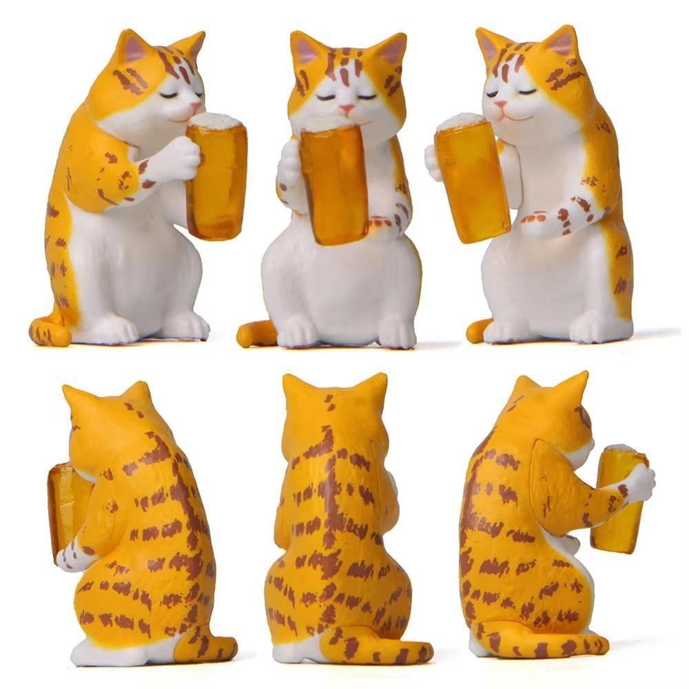 Handicraft Beer Cat Figures Cartoon Cat Statue Toy Funny Cat Center Console Ornaments Home Decor