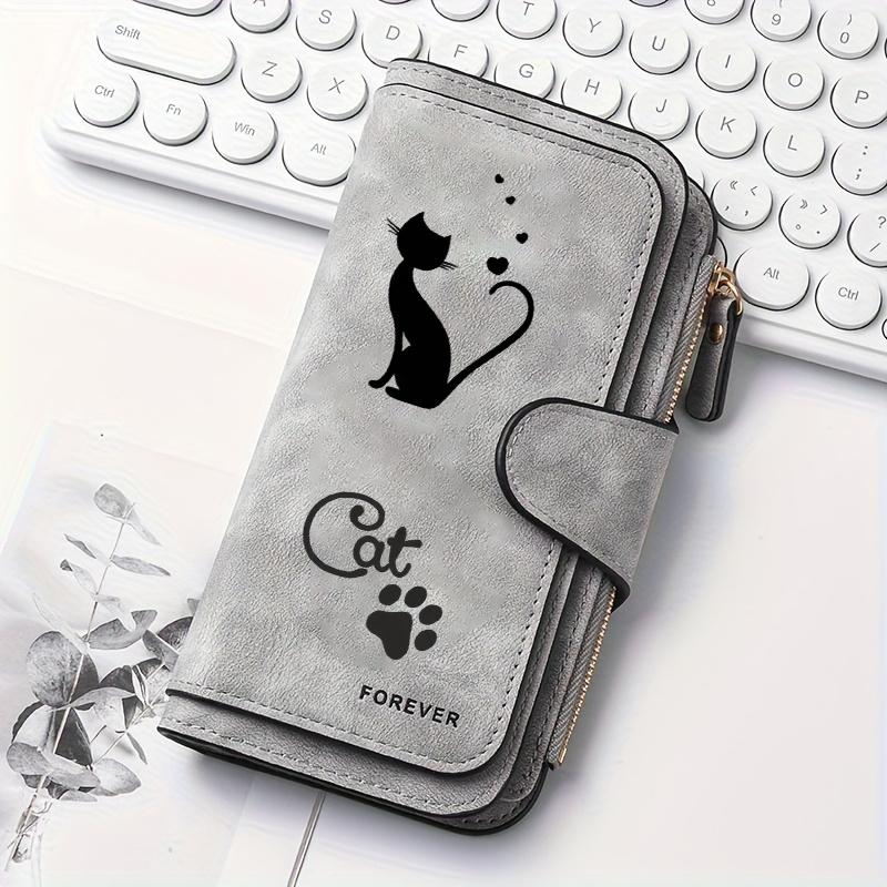 Women's Long Wallet with Black Cat Pattern 1PC Multi-functional Portable Snap Closure Coin Purse Ideal for Cat Lovers Birthday Gift Daily Commute