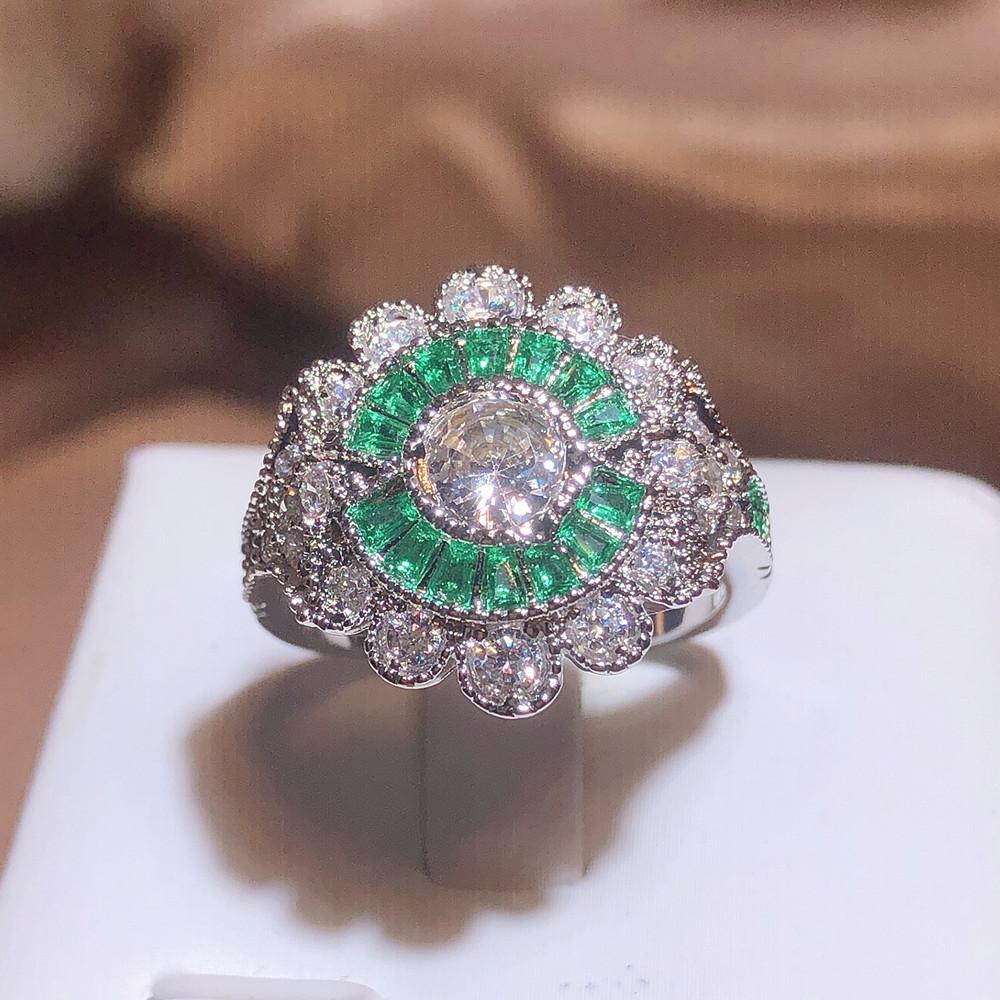Bling Bling Green/White Cubic Zirconia Rings Women Gorgeous Wedding Party Finger Accessories High Quality Fashion Jewelry