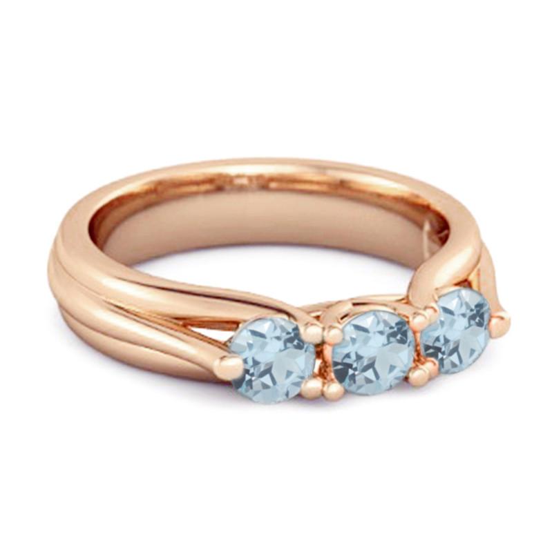 Blue Topaz Three Stone Ring -925  Sterling Silver Rose Gold Vermeil