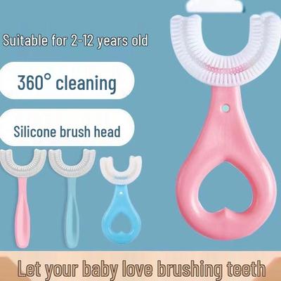 Kids' U-Shaped Soft Silicone Toothbrush for Ages 2-12 - Gentle Manual Cleaning for Infants and Children