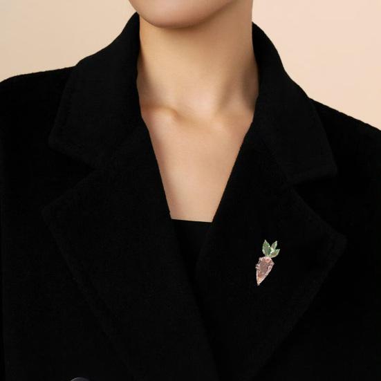 Women Brooch High-Gloss Faux Crystal Inlay Sparkling Carrot Design Lapel Pin Non-Slip Buckle Scarves Shawls Bags Badge