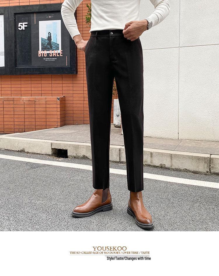 Men's Slim Fit Non-Iron Wool Blend Business Casual Suit Pants for Autumn and Winter