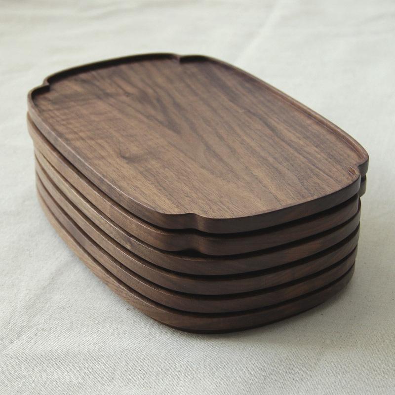 HeMu Black Walnut Whole Wood Lace Tray Bread And Fruit Snack Plate Plum Blossom Edge Tea Tray Restaurant Hotel Coffee Shop Tray