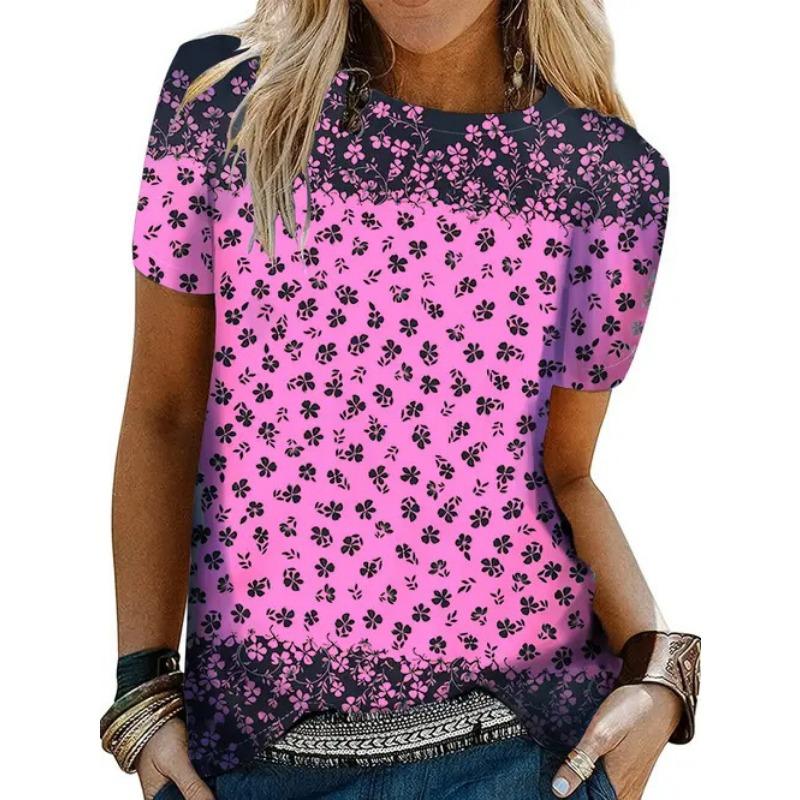 Short Sleeves Floral Pattern Women Street T-Shirts Summer 3D Flower Printing Lades Casual T Shirt 6XL Plus Size O-Neck Tops