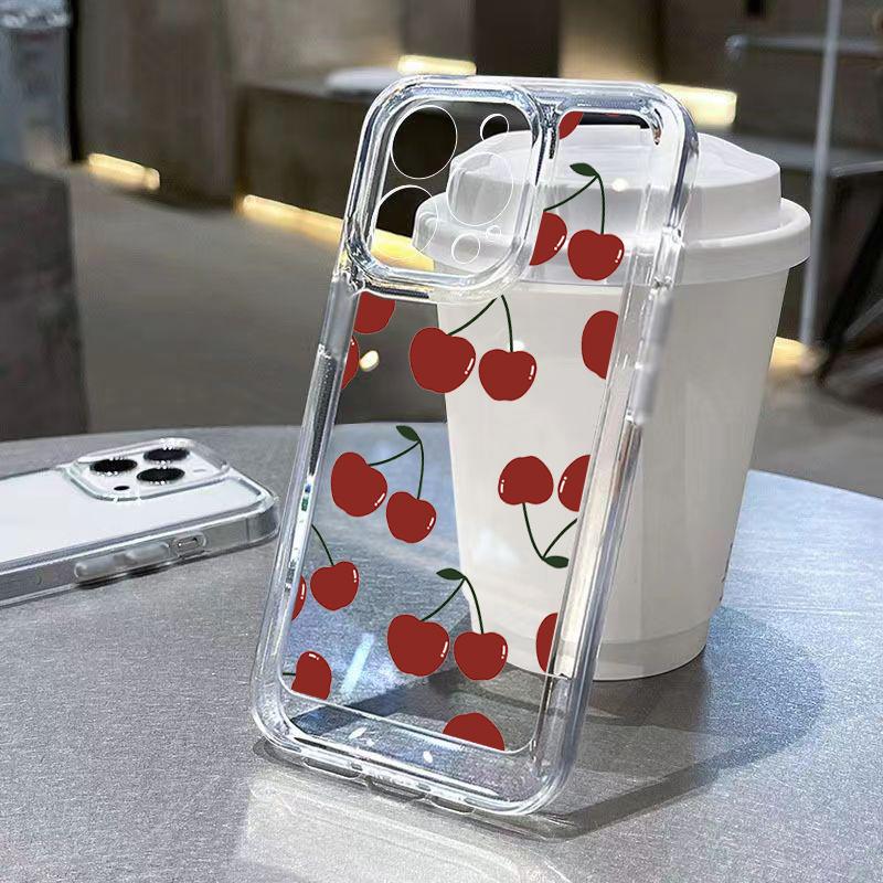 Full Screen Red Cherry Phone Case For IPhone 16 15 14 13 12 11 Pro Max X XR XS 7 8 Plus SE For IPhone 16 15 14 Plus Case Funda
