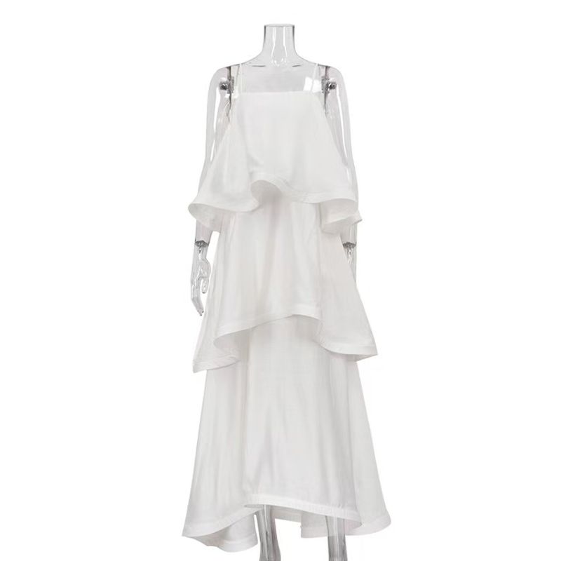 

European and American New Sexy Sling Cake Skirt Frill Dress Sexy Suspender Cake Dress White L