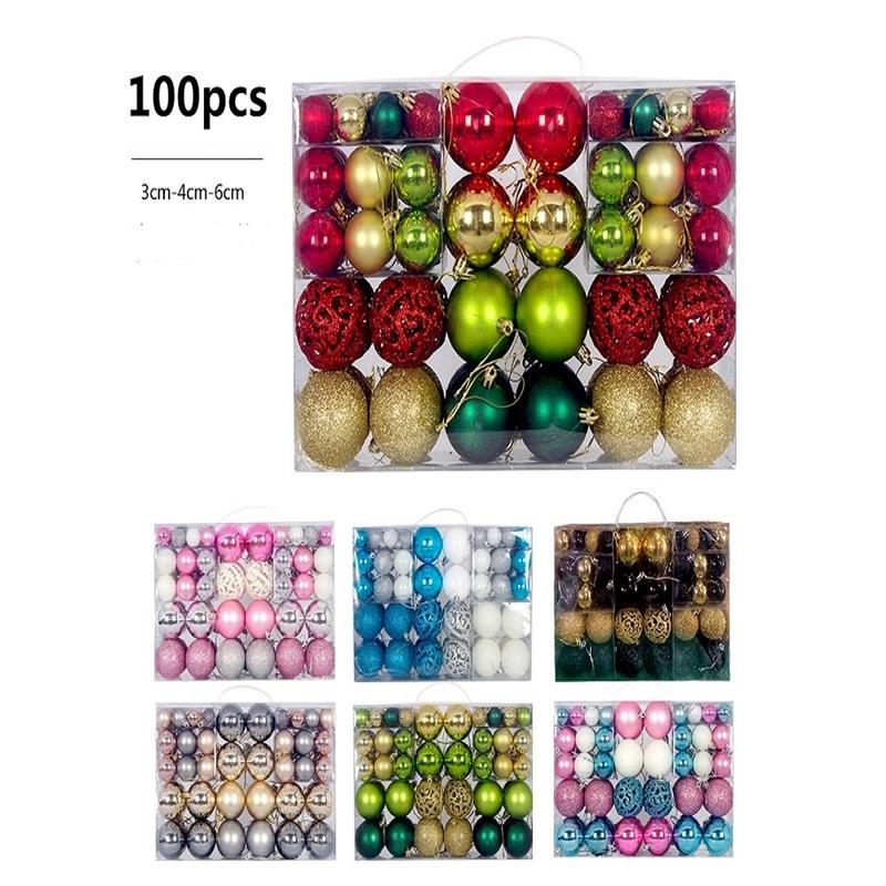 100Pcs Christmas Ball Ornaments Tree Decorative Shatterproof Decorations Hanging Xmas for Anniversary Wedding Party Holiday