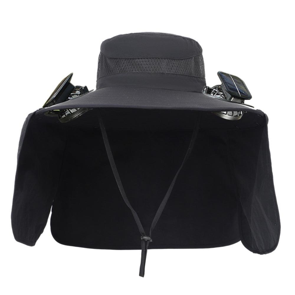 Wide Brim Sun Hat with 2 Solar Fan Fishing Hat New Solar Fan Hat for Fishing Hiking Mountaineering Black