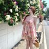 Coffee Break French Seaside Vacation Wind Floral Dress Women's Summer Loose and Thin Neck Backless Short Skirt