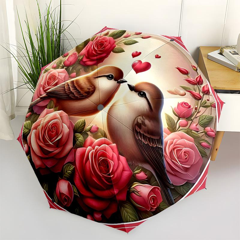 1pc Love Birds Decor Folding Umbrella, Durable, Suitable for Outdoor Activities or Rain, Suitable for Commuting yy251027120