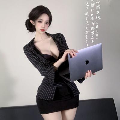 Sex Underwear Sensual Qqny Striped Shirt Long Black Pure Desire To Close the Waist and Wear a High Sense