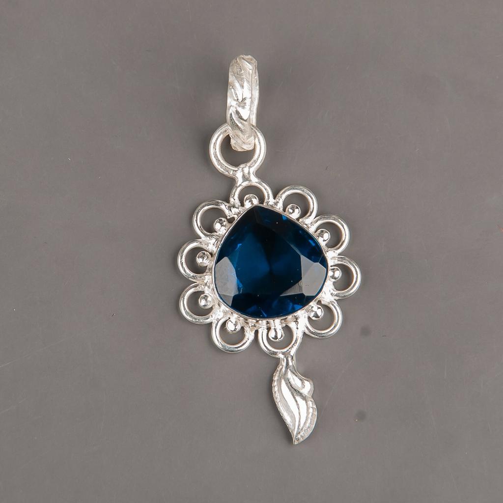 London Blue Topaz Gemstone 925 Sterling Silver Handmade Jewelry Pendant 1.80" PP-4-7