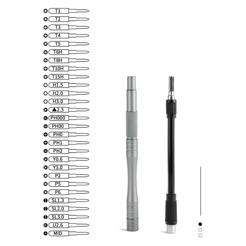 Lightweight 30 In 1 Precision Screwdriver Kit Perfect for Travel and Everyday Electronic Fixes 28pcs Bit 1pc Handle Host