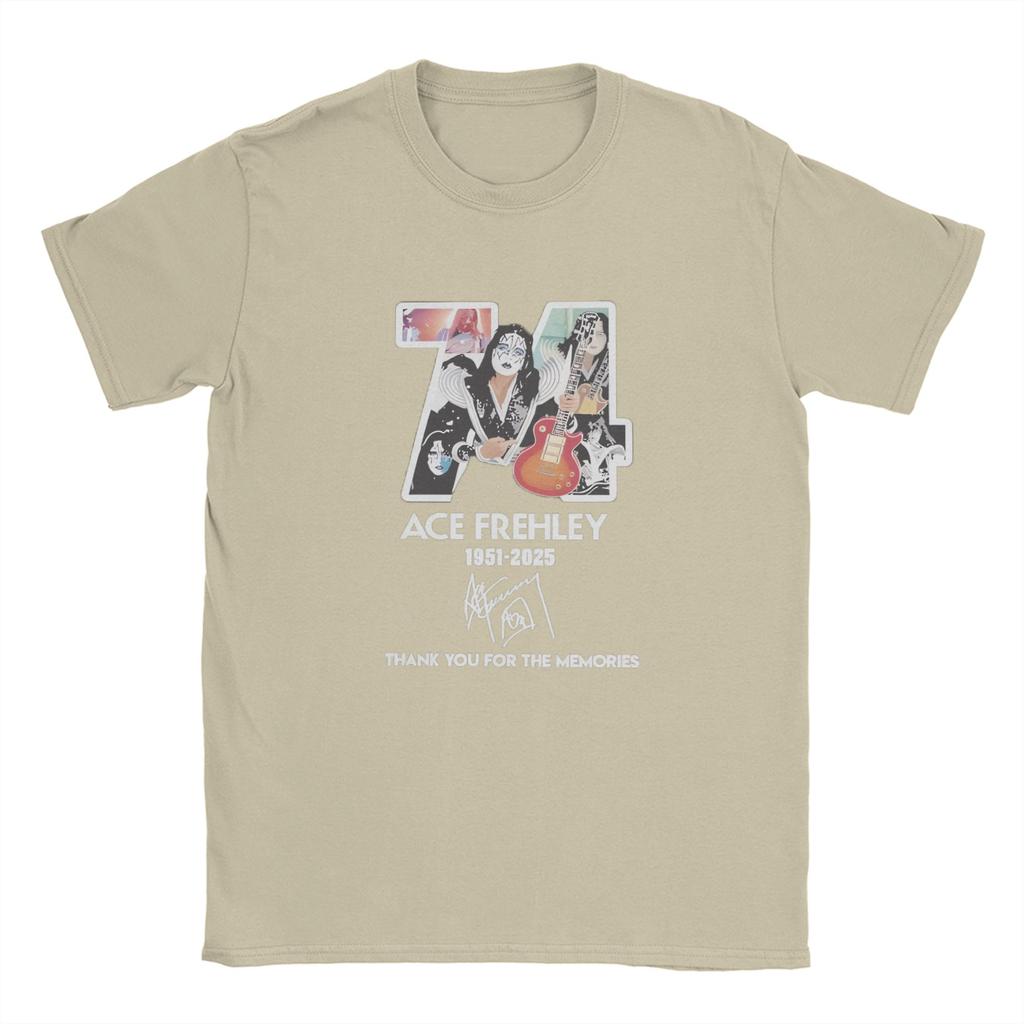 Men Ace Frehley Spaceman Kiss Band  T Shirt  Pure Cotton Tops Vintage Short Sleeve Crewneck Tee Shirt Birthday Gift T-Shirt