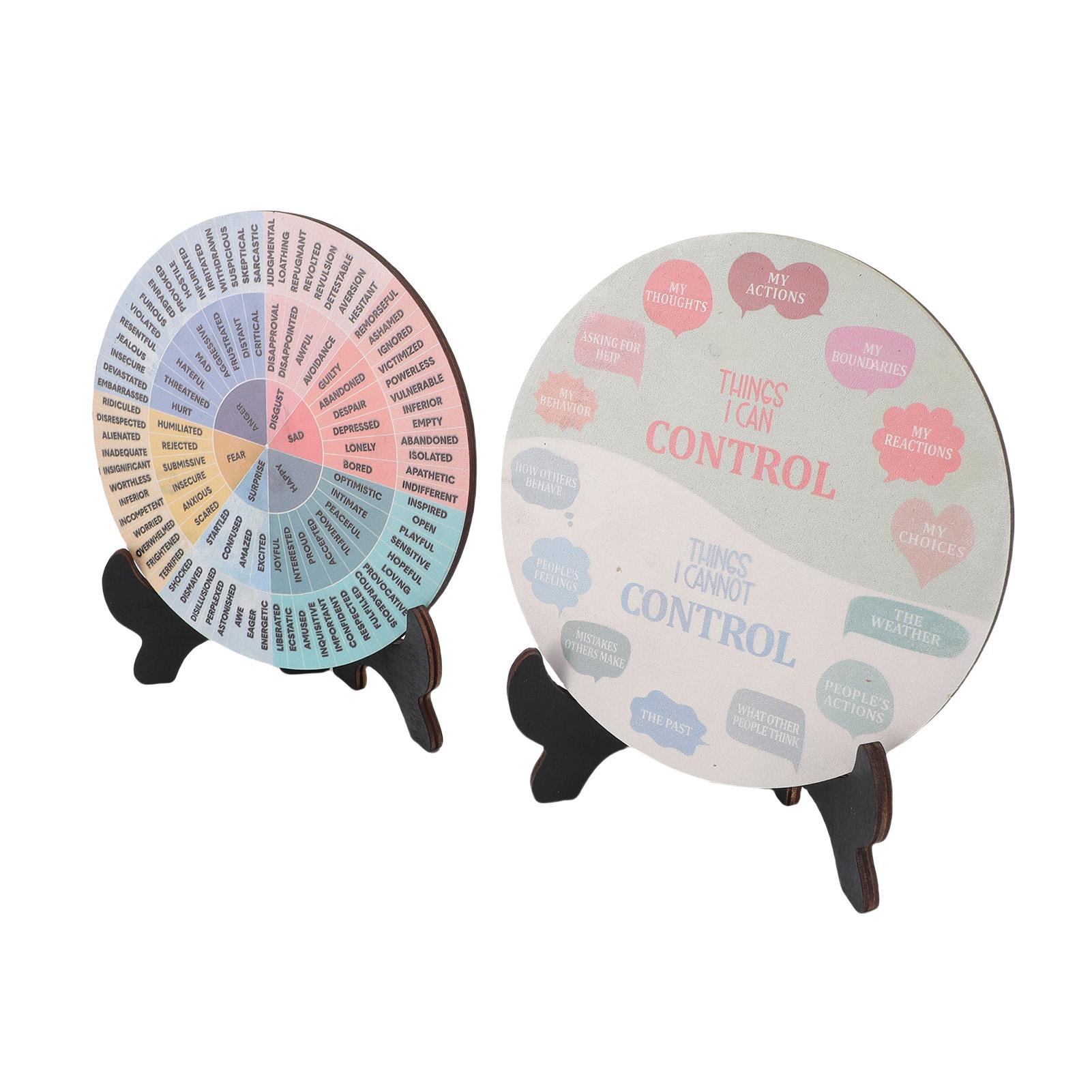 

2 шт. Колесо чувств, украшение для стола, круглое колесо эмоций с подставкой из тополя для офиса