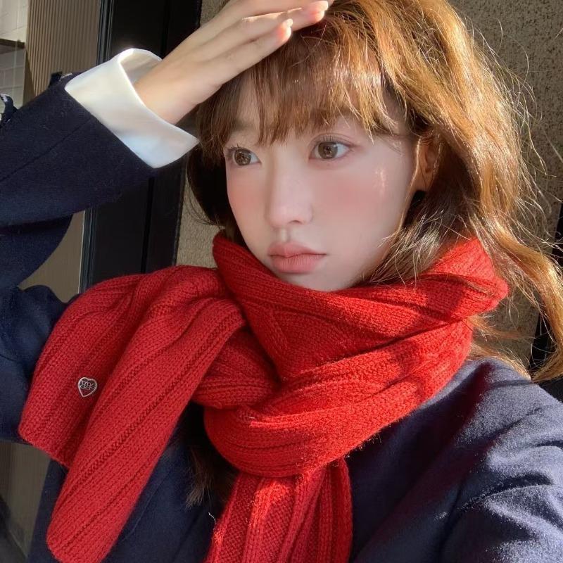 Wool knitted solid color scarf couple versatile autumn and winter scarf solid color warm scarf Christmas scarf hot sale