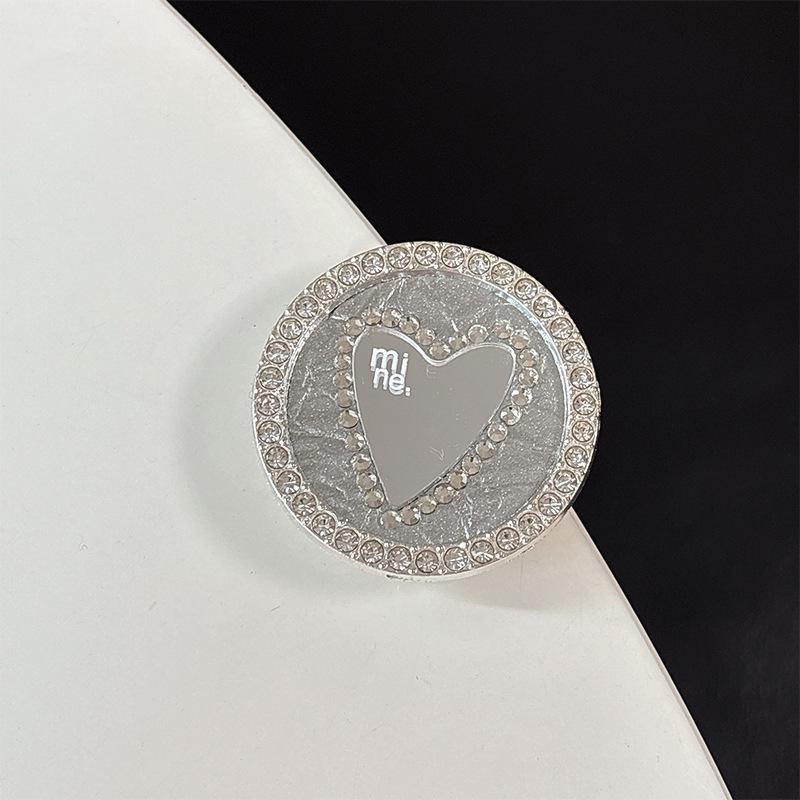 Leather Heart-Shaped Magnetic Phone Holder & Mirror with Finger Ring