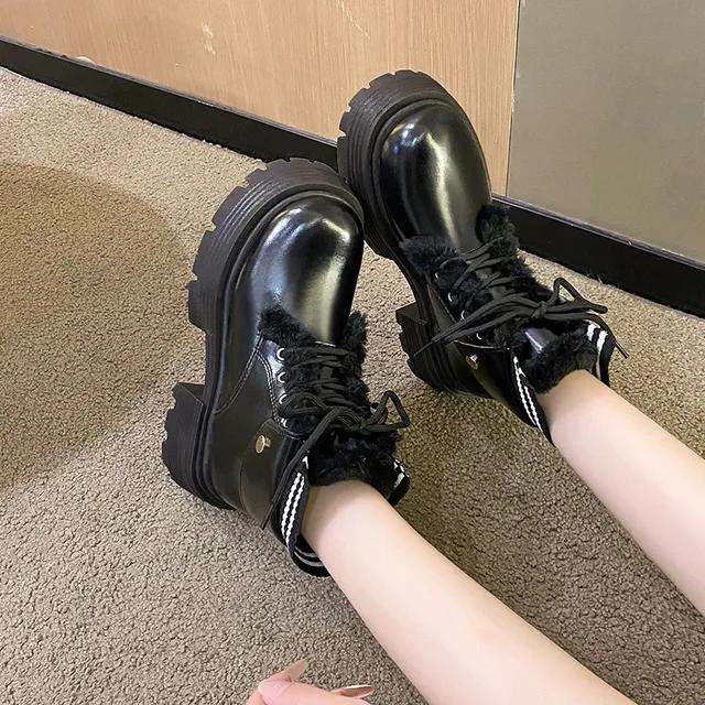 

Fashion 2024 High Quality Ladies Shoes Lace-up Women s Boots Fashion Rivet Office and Career Hot Sale Round Toe Platform Ankle Boots 40 чёрный