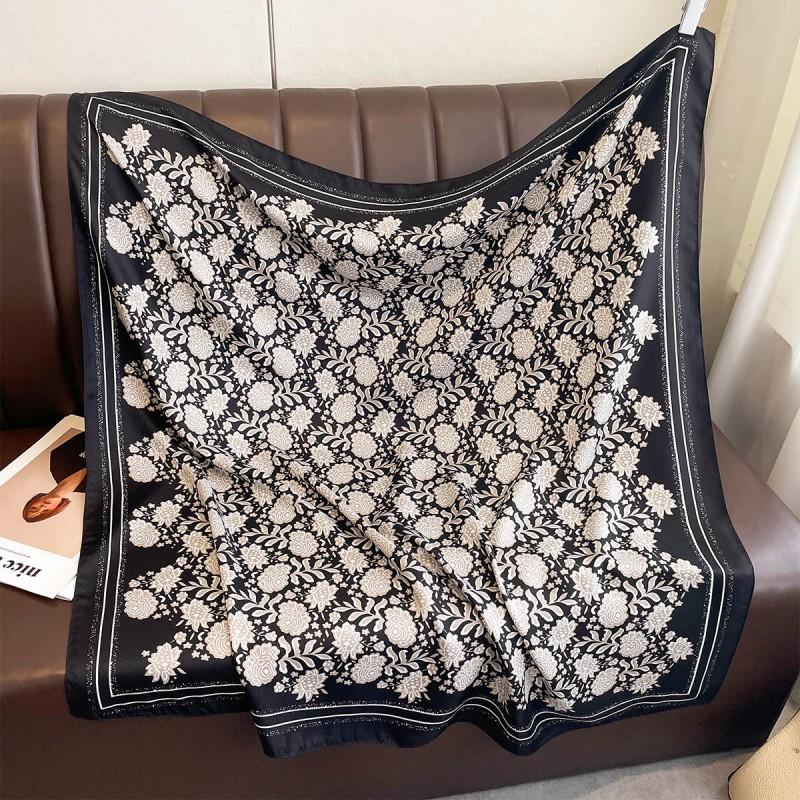 Lightweight 90x90cm Square Scarf Women Navy Style Sun Protection Silk-Like Feel Wear Chic Versatile Accessory