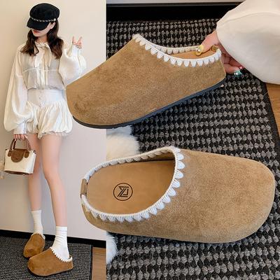 Pantoufles plates en daim pour femmes, mules à plateforme, sandales à bride arrière décontractées, collection été 2025.