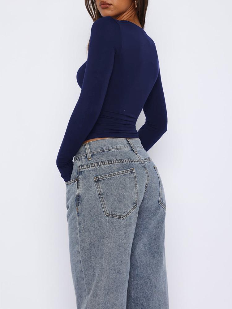 Diyun 2025 Spring/Summer Women's Y2K Star Print Slim Fit Crop Top Long Sleeve Tee