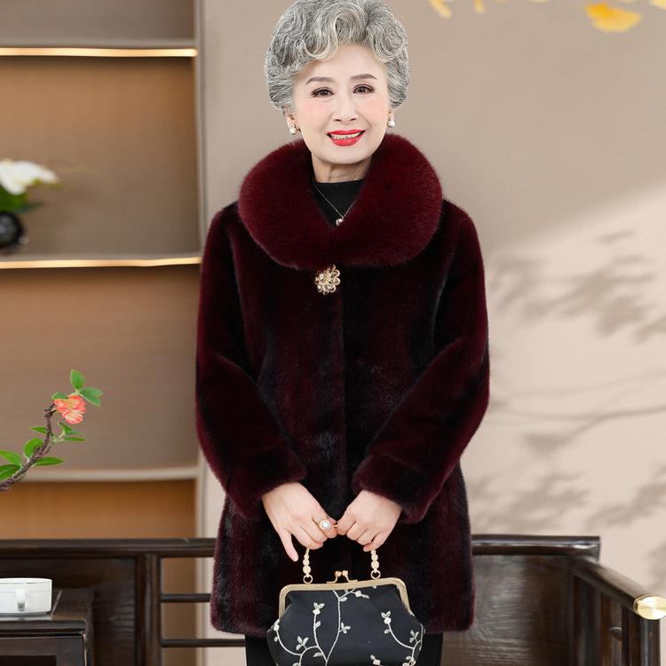 

Autumn and Winter New Mother Coat Grandma Thickened Coat Women XL темно-красного