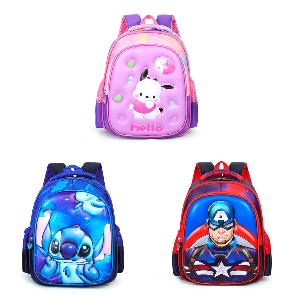 Elsa Cinnamoroll Kuromi Spider-Man Rucksack aus leichtem Nylon mit Rückenschutz für Schulkinder
