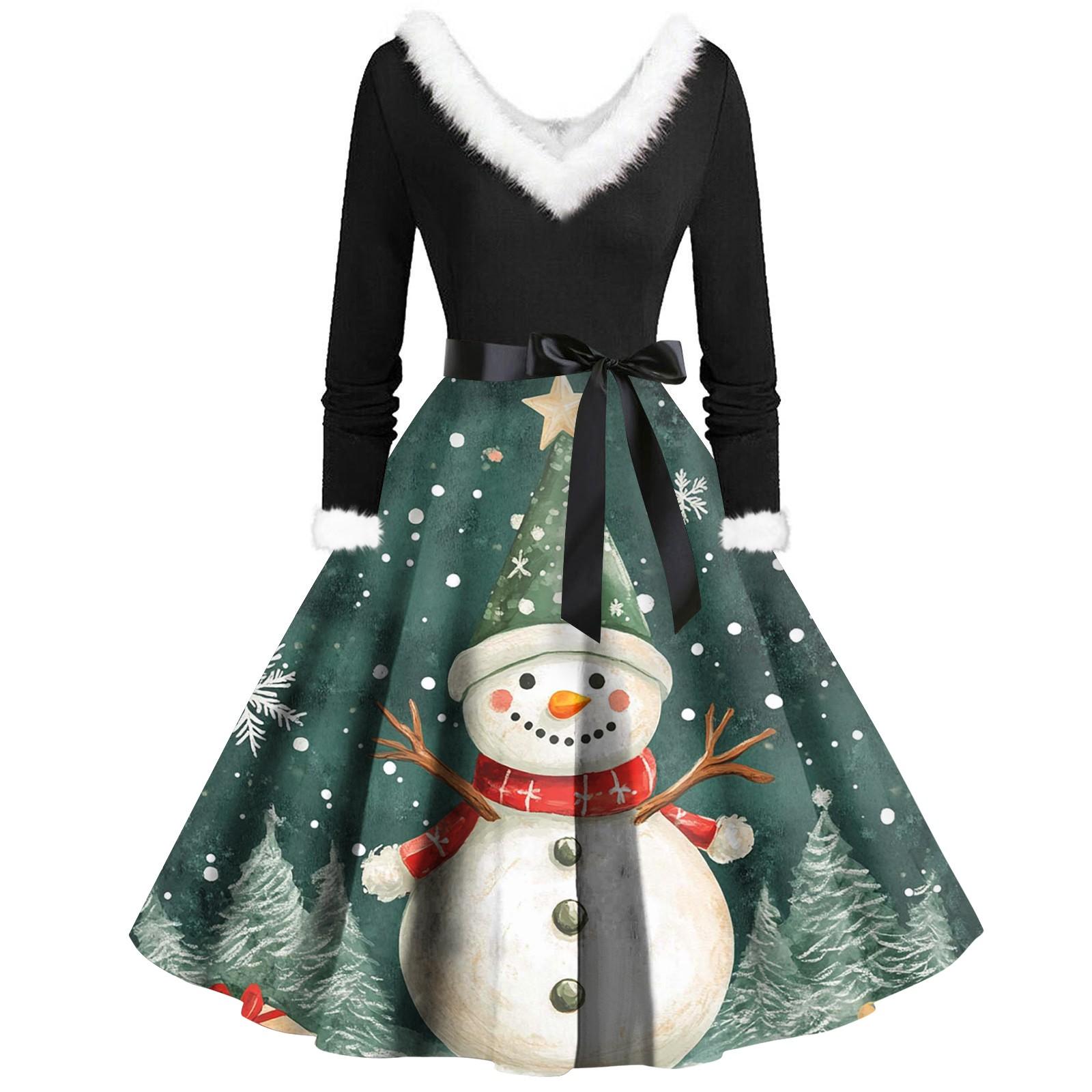 

Женские повседневные модные плюшевые платья с V-образным вырезом и рождественским принтом S