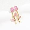 Gold Plated Tulip Stud Earrings Women Colorful Cubic Zirconia Rose Leaf Drop Earrings Minimalist Dainty Jewelry Gift:VE1824