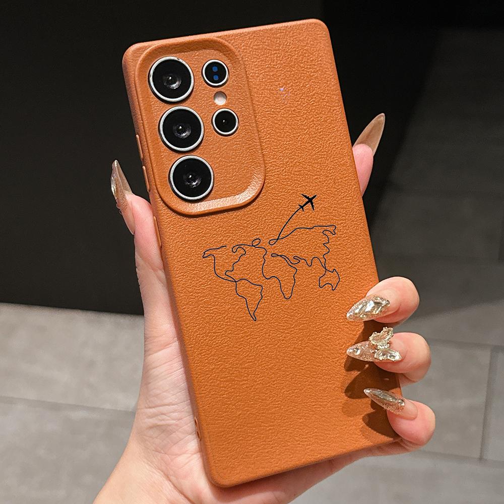 

Samsung A07 A06 A16 Xiaomi Redmi 13C 14C for iPhone 17 Pro Max Infinix Realme Phone Cases Soft brown Leather pattern TPU Case NY55 Flight trajectory for iPhone 7/8