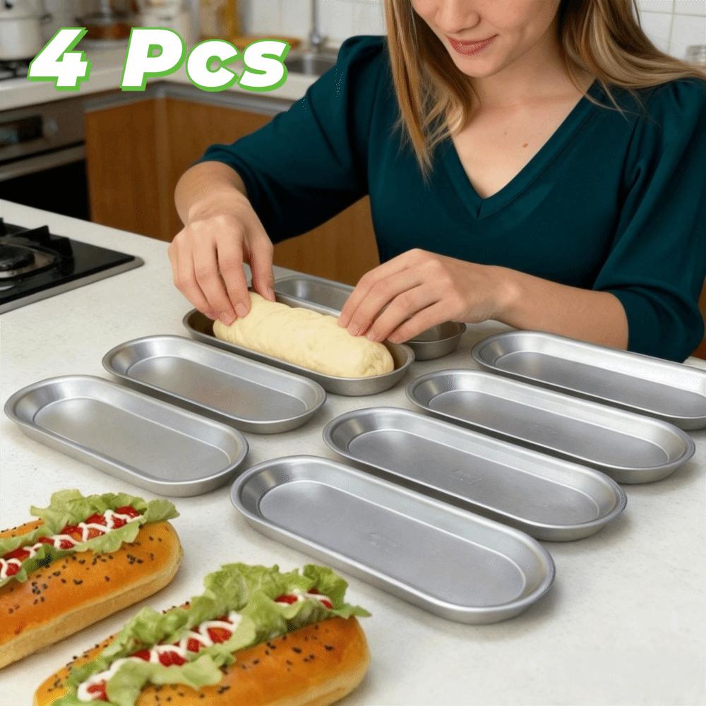 4PCS Aluminium Zinc Zinc Alloy Sausage Bread Baking Pan Oval Hotdog Bun Pan Durable Hot Dog Bread Mold  Bakery