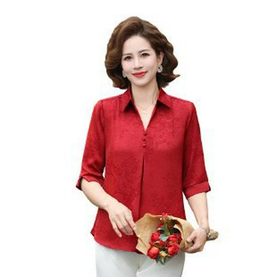 Spring Casual Three-Quarter Sleeve Top for Women 50+ - 2026 New Style 3XL красный