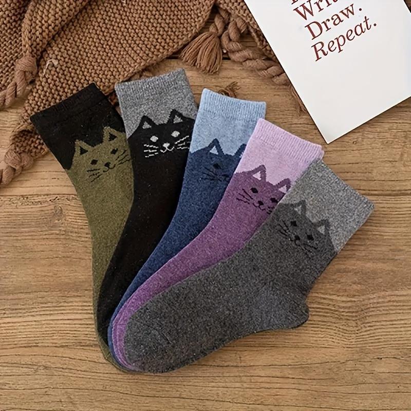 

5 Pairs Women s Autumn/Winter Cat Print Short Socks, Leisure Socks Warm Socks Athletic Socks Ideal For Casual Indoor Wear
