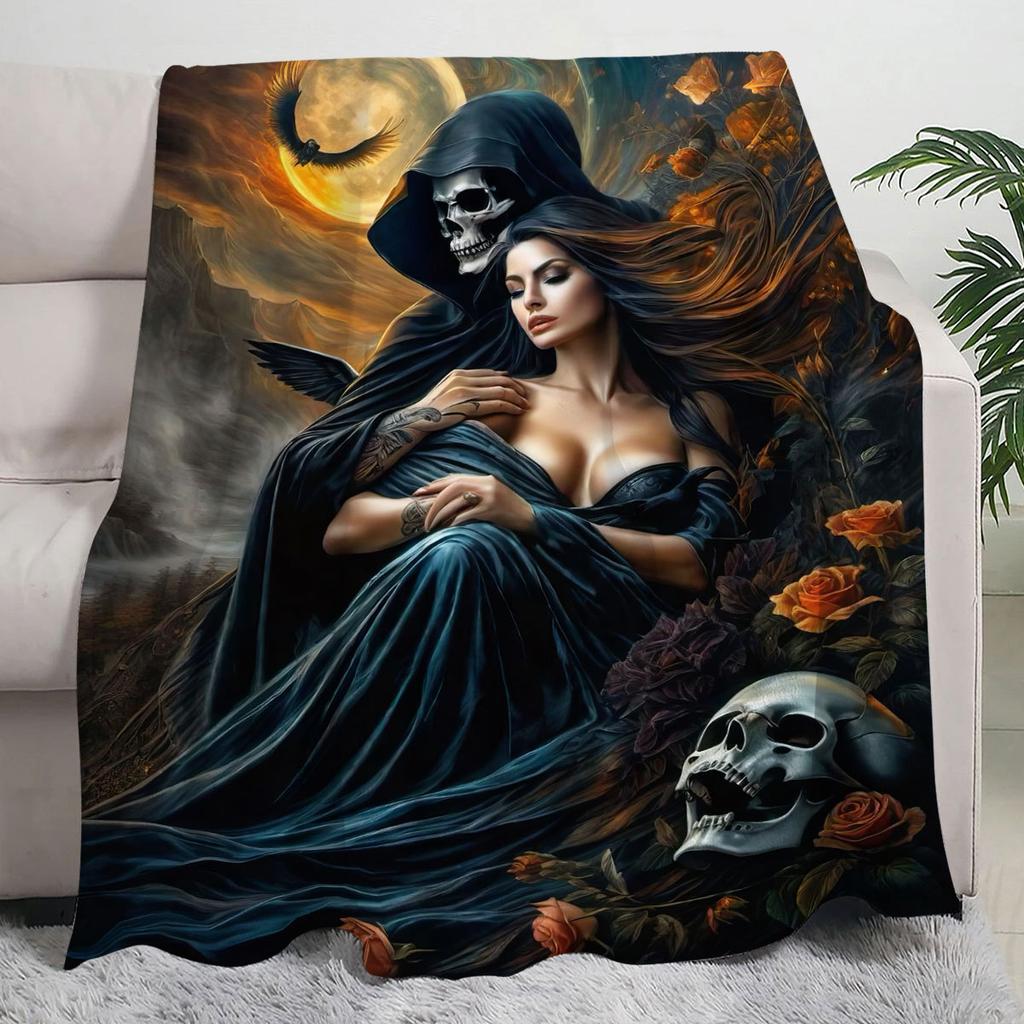 Halloween Beauty digital-printed polyester Bedroom velvet flannel cover blanket Fleece soft sofa cover blankets for beds