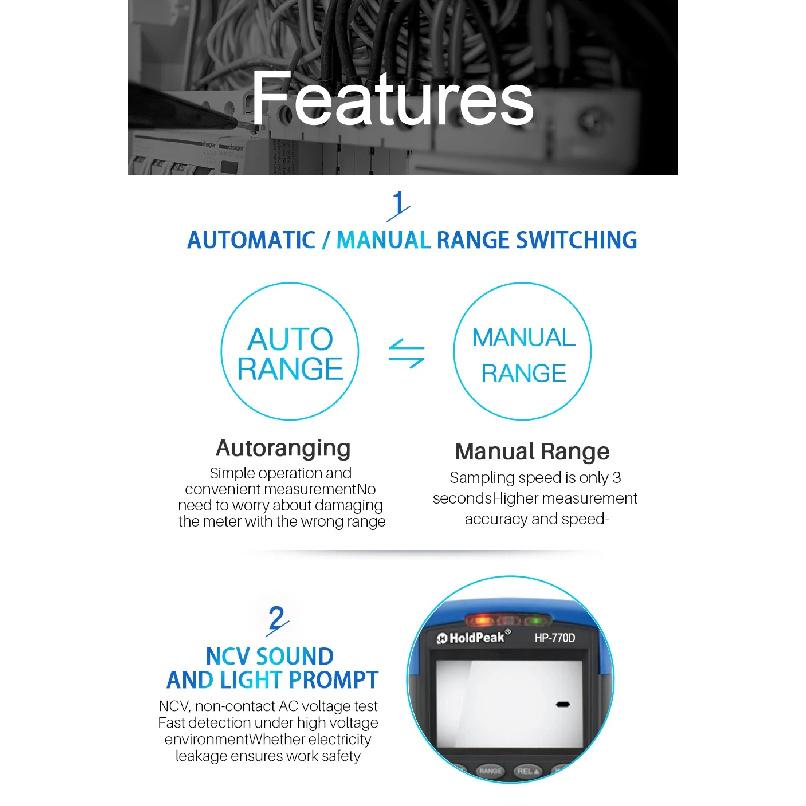 770D-C High-Accuracy NCV AC/DC Voltage/Ohm Tester Digital Multimeter 40,000 Counts, Color Screen Auto-Ranging True RMS