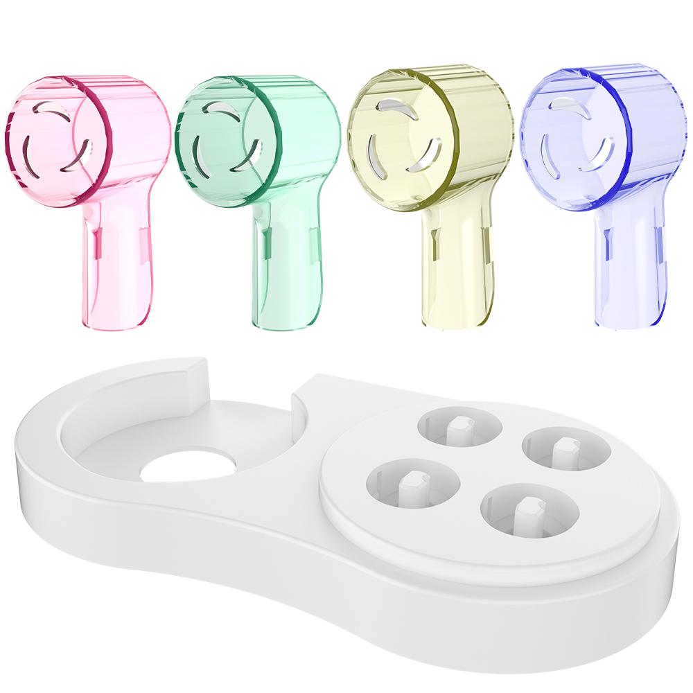 Toothbrush Holder Brush Heads Stand Base & Brush Head Dustproof Covers, Compatible with All Oral B Series Electric Toothbrushes