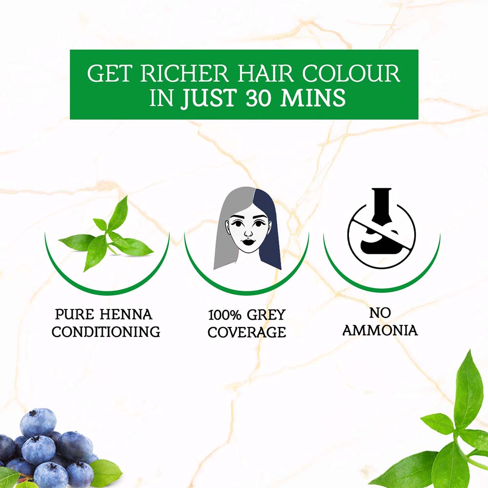 Color de Cabello Henna - Negro Azul Paquete de 2 - Vatika Naturals - Negro Azul 1.1 Color de Cabello