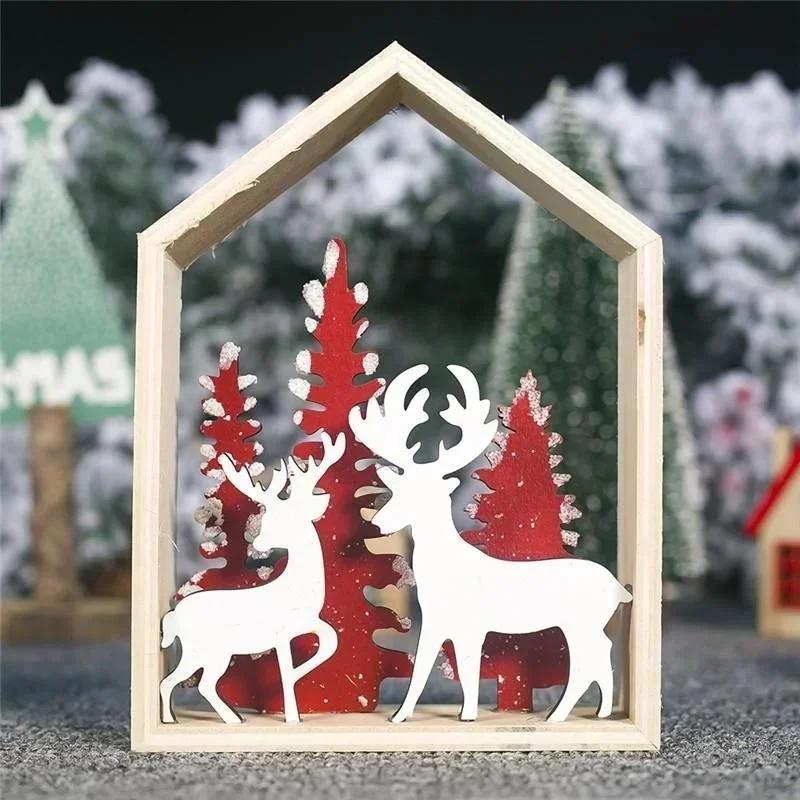 

Новые Рождественские Украшения Деревянные Объемные Расписные Украшения Елка Снеговик Лось Изба Настольные Украшения elk