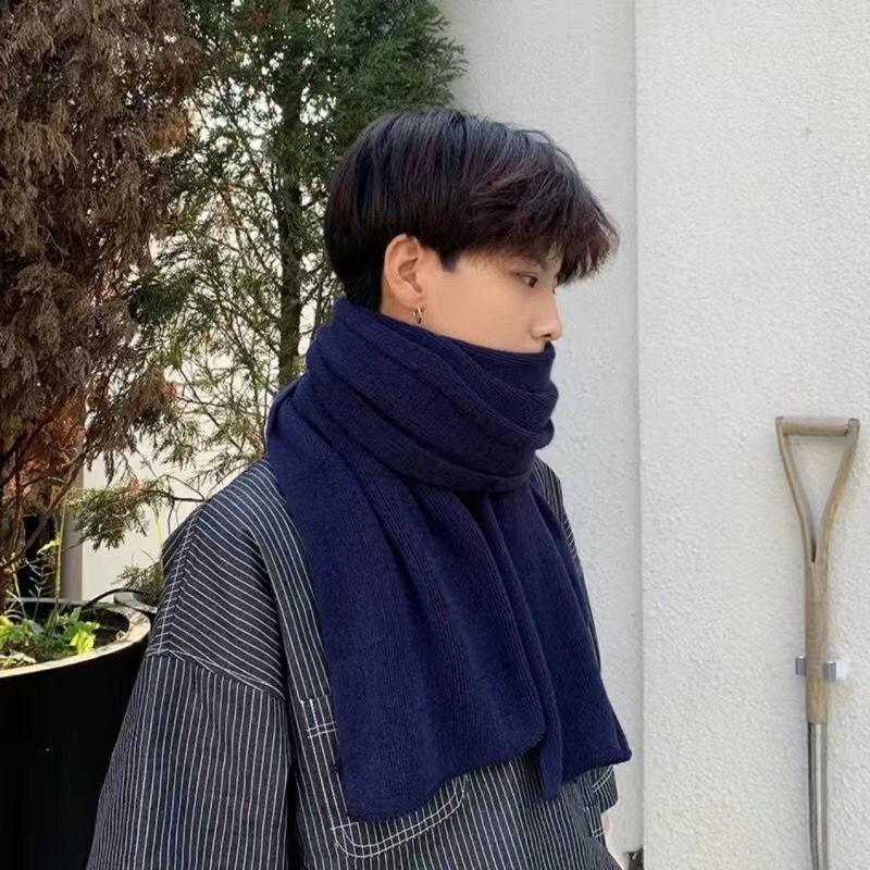 Men's High-Appearance Korean-Style Atmosphere Neck Warmer Winter Student Versatile Warm Knitted Solid-Color